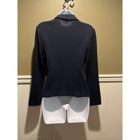 Vtg St John Basic Santana Knit Navy Blue Jacket Gold Tone Buttons W/eagles Sz 2 - Picture 8 of 11